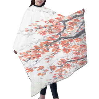 Personality  Watercolor Painting. Branches Of Blossoms Cherry Hair Cutting Cape