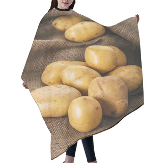 Personality  Organic Raw Potatoes On Brown Rustic Sackcloth Hair Cutting Cape