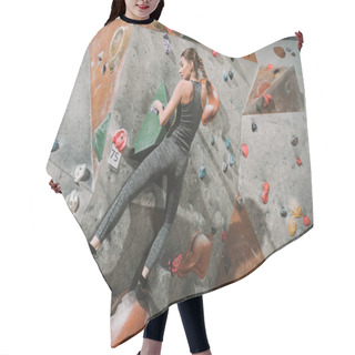 Personality  Woman Climbing Wall With Grips Hair Cutting Cape
