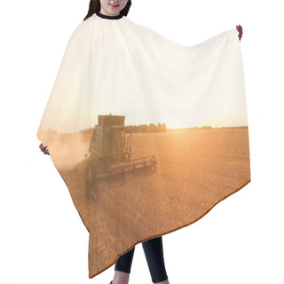 Personality  Field With Combine At Sunrise. Hair Cutting Cape