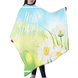 Personality  Spring Daisies, Chamomiles Dandelions Juicy Green Lettering. Spring Grass Background Template For Banners, Web, Flyer. Vector Illustration Isolated. Hair Cutting Cape