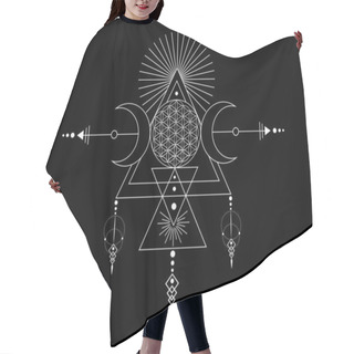 Personality  Triple Goddess And Flower Of Life, Sacred Geometry, Tribal Triangles, Moon Phases In Shaman Boho Style. Tattoo, Astrology, Alchemy, And Magic Symbols. Vector Isolated On Black Background  Hair Cutting Cape