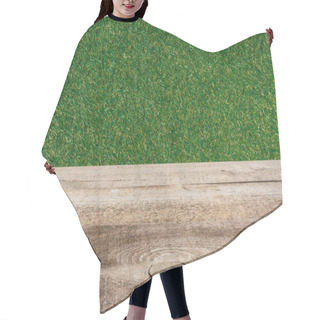 Personality  Template Of Brown Wooden Floor And Green Grass On Background Hair Cutting Cape