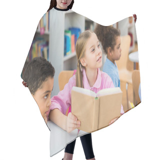 Personality  Selective Focus Of Cute Kid Holding Book Near African American Children  Hair Cutting Cape