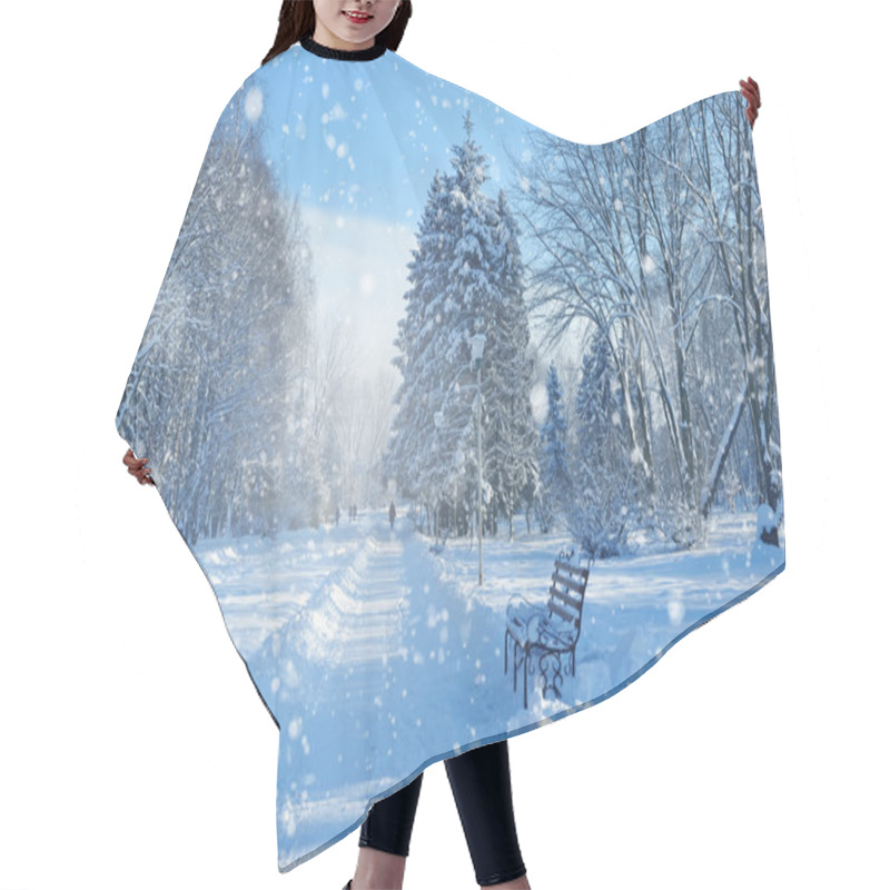 Personality  Beautiful winter landscape with snow covered trees hair cutting cape