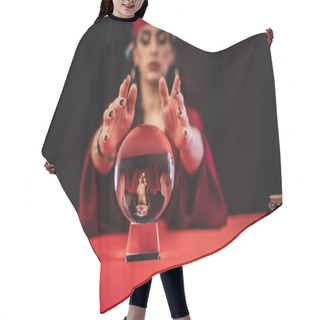Personality  Magic Orb Near Blurred Fortune Teller Isolated On Black  Hair Cutting Cape
