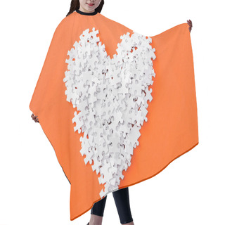 Personality  Top View Of Heart-shaped Jigsaw Puzzle Pieces Isolated On Orange Hair Cutting Cape