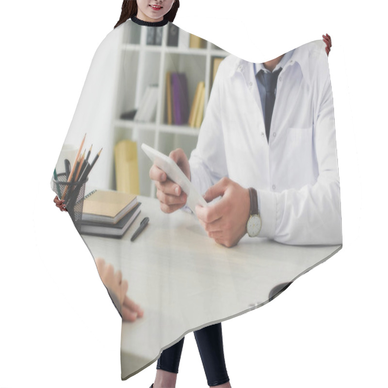 Personality  Cropped Image Of Doctor Holding Tablet In Clinic Hair Cutting Cape