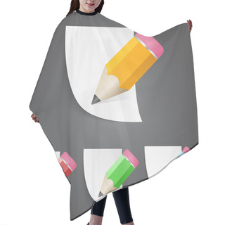 Personality  Vector Illustration Of Sharpened Fat Pencils With Paper Pages Hair Cutting Cape