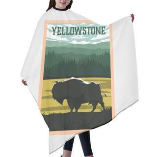 Personality  Bison On Yellowstone National Park Vintage Poster Vector Illustration, Travel Poster Design Hair Cutting Cape