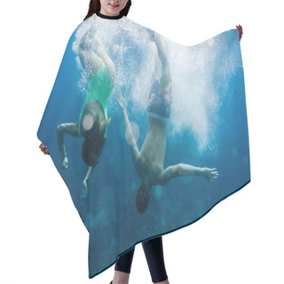 Personality  Underwater Photo Of Couple Diving Together In Ocean Hair Cutting Cape