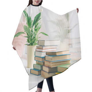Personality  Potted Plant With Green Leaves And Books On Windowsill Hair Cutting Cape