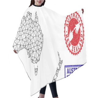 Personality  Polygonal Network Australia And New Zealand Map And Grunge Stamps Hair Cutting Cape