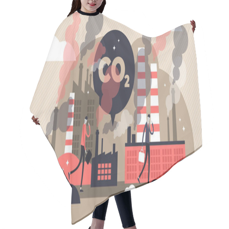 Personality  CO2 Emissions Vector Illustration. Flat Tiny Air Pollution Persons Concept. Hair Cutting Cape