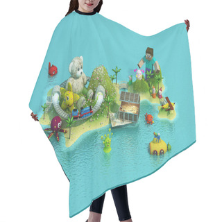 Personality  Island Of Children's Entertainment. Island With Toys. 3d Hair Cutting Cape