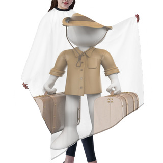 Personality  3D White People. Vintage Traveler With Two Suitcases Hair Cutting Cape