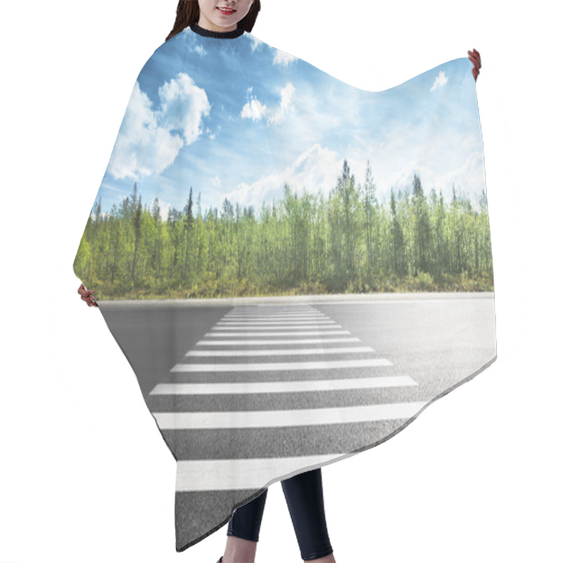 Personality  asphalt road in forest hair cutting cape