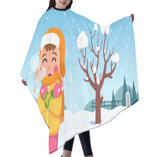 Personality  Girl Kid Shivering With Cold On Snowy Winter Day Hair Cutting Cape