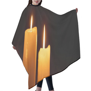 Personality  Burning Candles Glowing In Dark Isolated On Black, Panoramic Shot Hair Cutting Cape