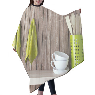 Personality  Wooden Kitchen Shelf. Hair Cutting Cape