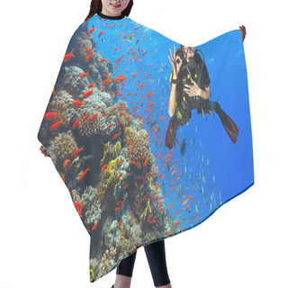 Personality  Scuba Diver Explore A Coral Reef Showing Ok Sign Hair Cutting Cape