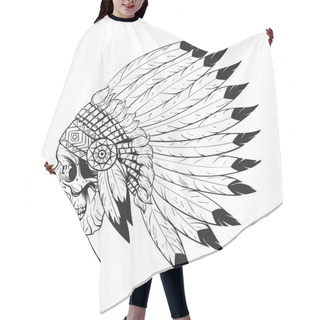 Personality  Vector Monochrome Illustration Of Stylized Skull Wearing Native  American War Bonnet Hair Cutting Cape