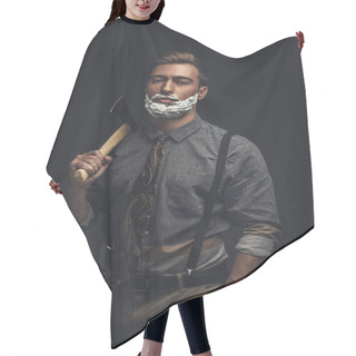Personality  Man Holding Axe Hair Cutting Cape