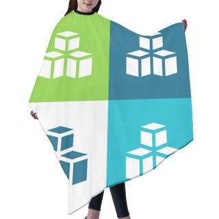 Personality  3d Model Flat Four Color Minimal Icon Set Hair Cutting Cape