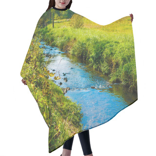 Personality  Blue Streams On Green Grass. Blooming Nature Hair Cutting Cape