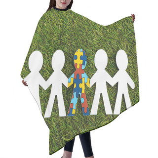 Personality  Top View Of Special Kid With Autism Among Another On Green Background Hair Cutting Cape