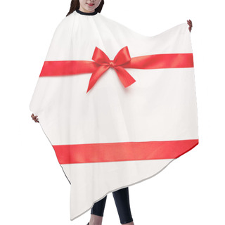 Personality  Top View Of Red Ribbon With Satin Bow Isolated On White  Hair Cutting Cape
