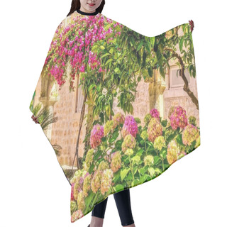 Personality  A Pretty Flower Garden Scene With A Pink Color Theme, Including Bougainvillea, Hydrangea And Roses. Hair Cutting Cape