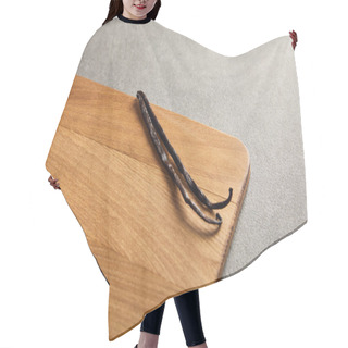 Personality  Vanilla Pods Lying On Wooden Cutting Board On Dark Surface  Hair Cutting Cape