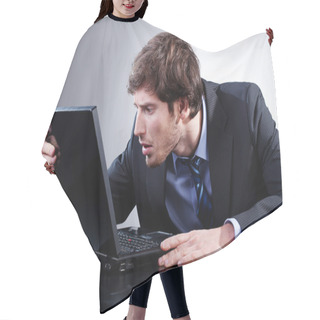 Personality  Man Staring At Screen Hair Cutting Cape