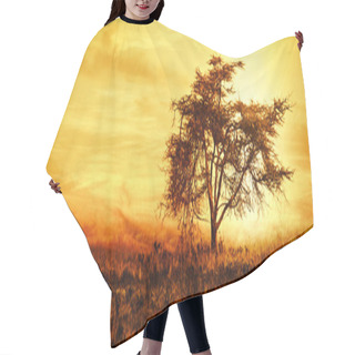Personality  Big African Tree Silhouette Over Sunset Hair Cutting Cape