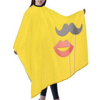 Personality  Moustache And Lips On A Stick On A Bright Yellow Background Hair Cutting Cape