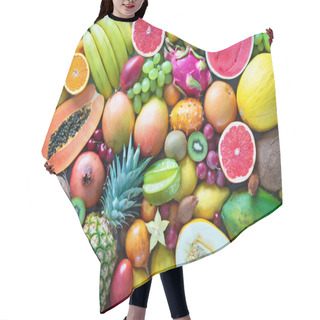 Personality  Food Background. Assortment Of Colorful Ripe Tropical Fruits. Top View Hair Cutting Cape