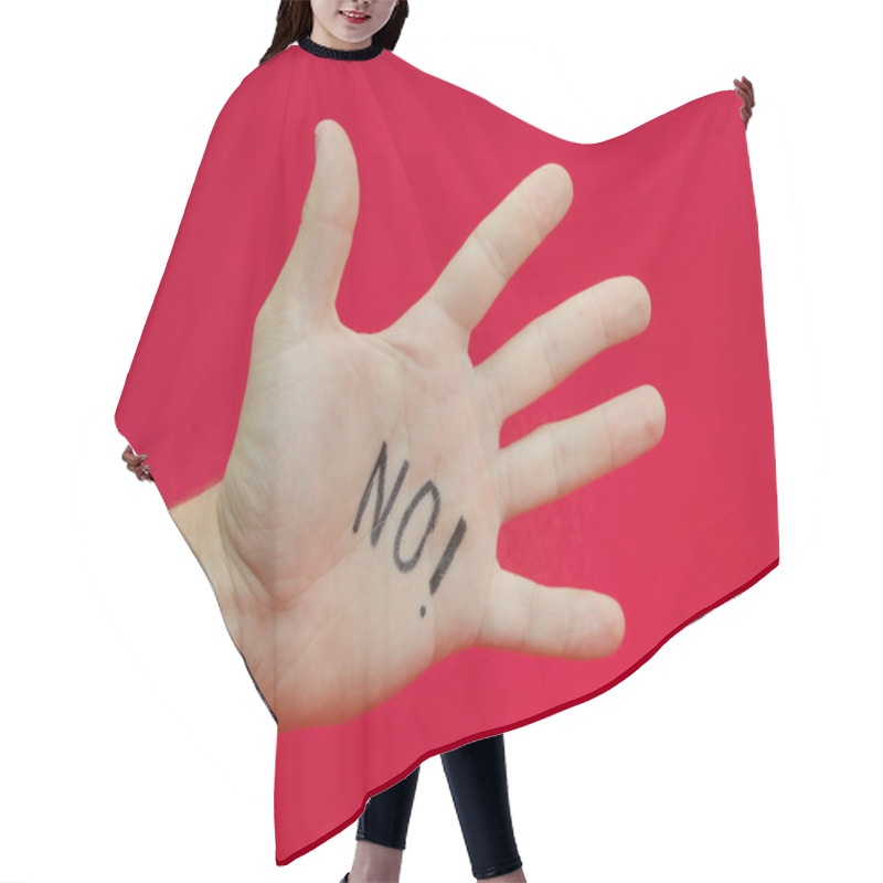 Personality  Talk to the hand or saying no to something suggested by a busine hair cutting cape