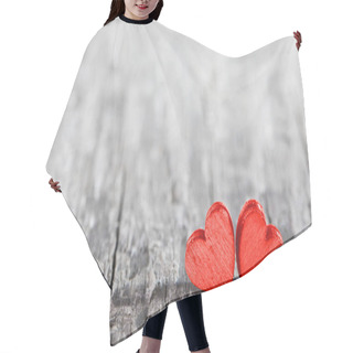 Personality  Two Red Painted Handmade Hearts On Old Cracked Wooden Background With Copy Space For Text Hair Cutting Cape