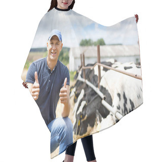Personality  Farmer At Farm With Dairy Cow Hair Cutting Cape