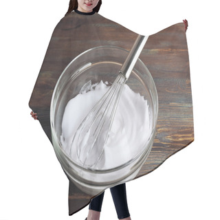 Personality  Whipped Egg Whites For Cream On Wooden Background Hair Cutting Cape