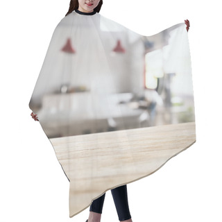 Personality  Table Top Counter Bar With Blurred Kitchen Background Hair Cutting Cape