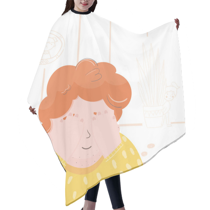 Personality  Illustration Of A Father With A Daughter Playing Hide And Seek Hair Cutting Cape