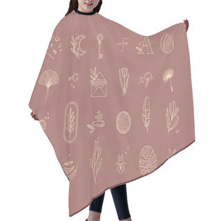 Personality  Symbols In Modern Minimalism Style Drawing On Dark Coral Color Background Hair Cutting Cape