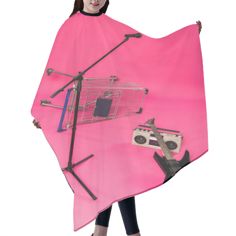 Personality  Electric guitar and tape recorder  hair cutting cape