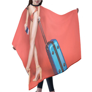 Personality  Woman In Swimsuit Holding Suitcase Hair Cutting Cape