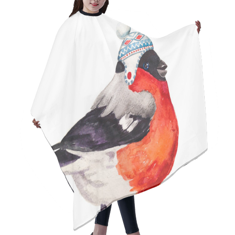 Personality  Watercolor Bullfinch In Hat Hair Cutting Cape