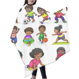 Personality  Black Kids Engaging In Different Activities Hair Cutting Cape