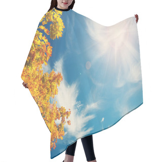 Personality  Yellow Maple Leaves In Autumn On Blue Sky Background Hair Cutting Cape