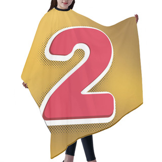 Personality  Number 2 Sign Design Template Elements. Vector. Magenta Icon With Darker Shadow, White Sticker And Black Popart Shadow On Golden Background. Hair Cutting Cape